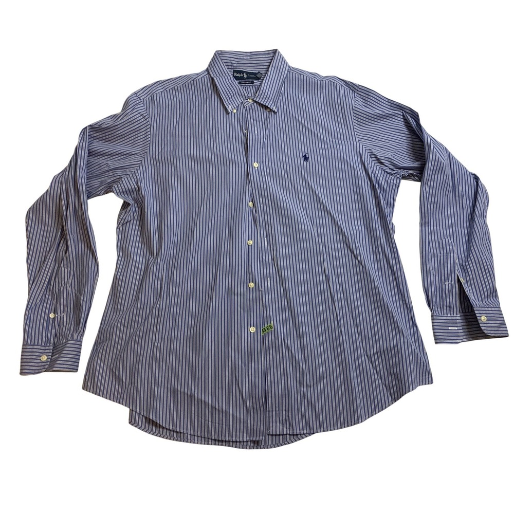 Ralph Lauren‎ Mens XXL Custom Fit Striped Blue White Button Down Shirt